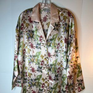 Cacique Satin Nightgown Sleep Shirt 3/4 Sleeve Faux Pearl Buttons Floral-Large